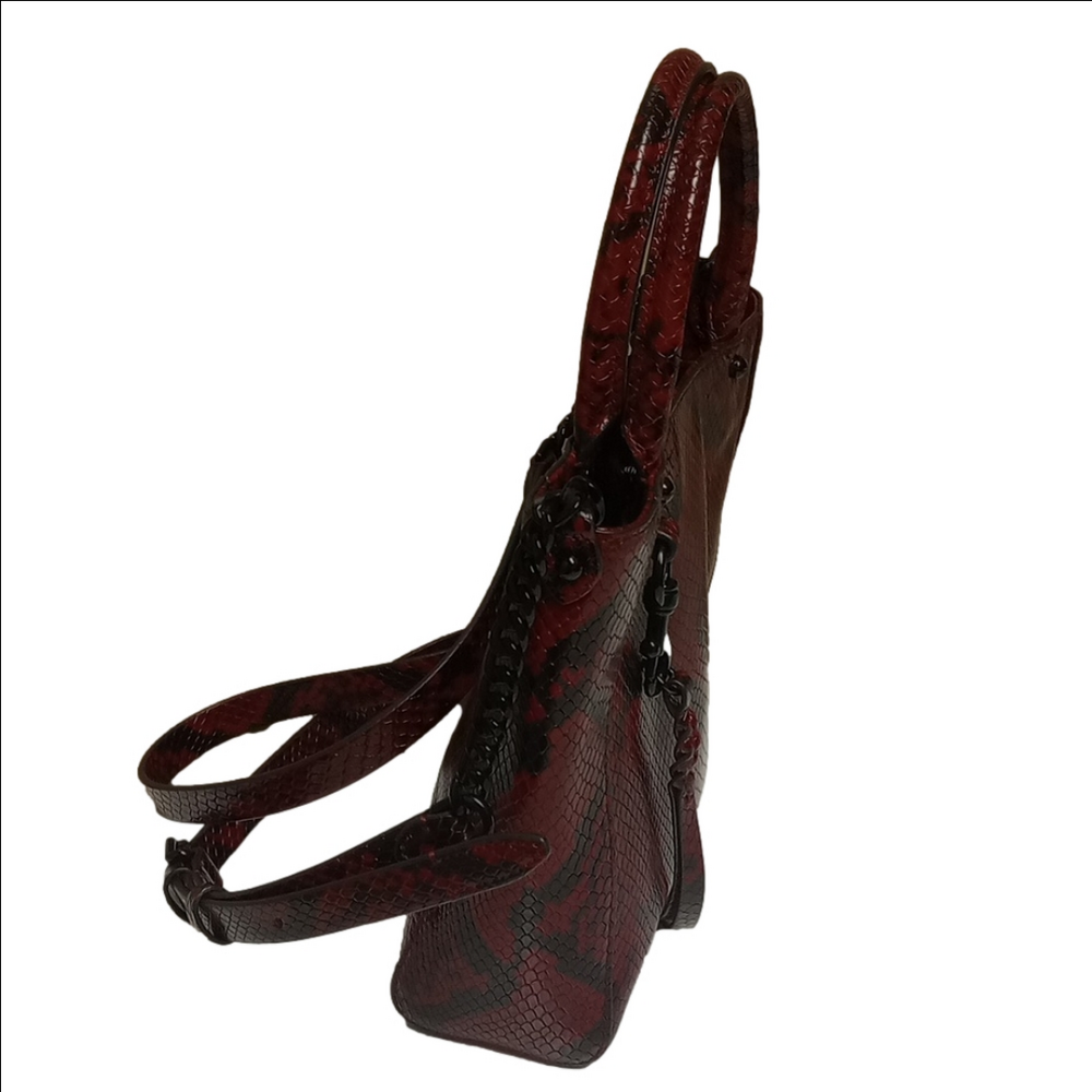 🆕 REBECCA MINKOFF "RED APPLE" SNAKE SKIN EMBOSSED LEATHER CROSSBODY CHAIN TOTE - Picture 3 of 12